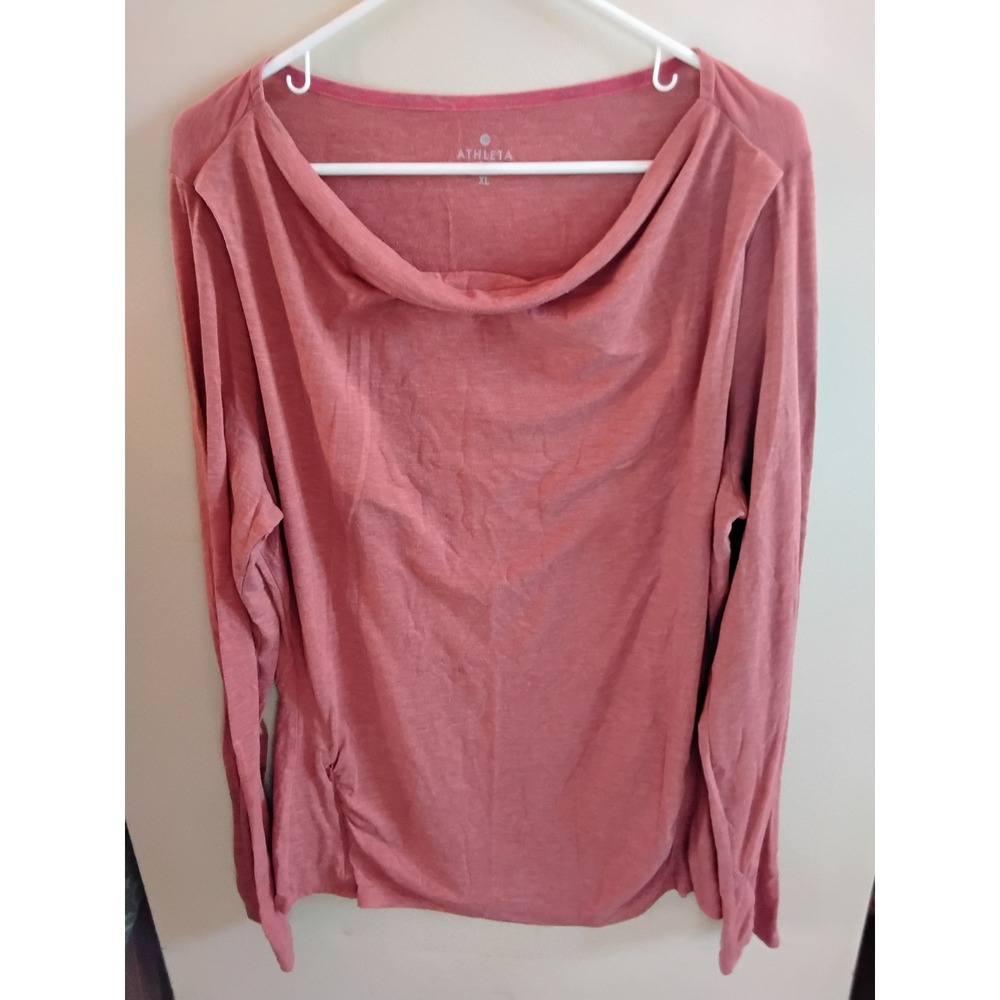 Athleta Womens XL‎ Heathered Rose Pink Cowl Neck Long Sleeve Top with Thumbholes